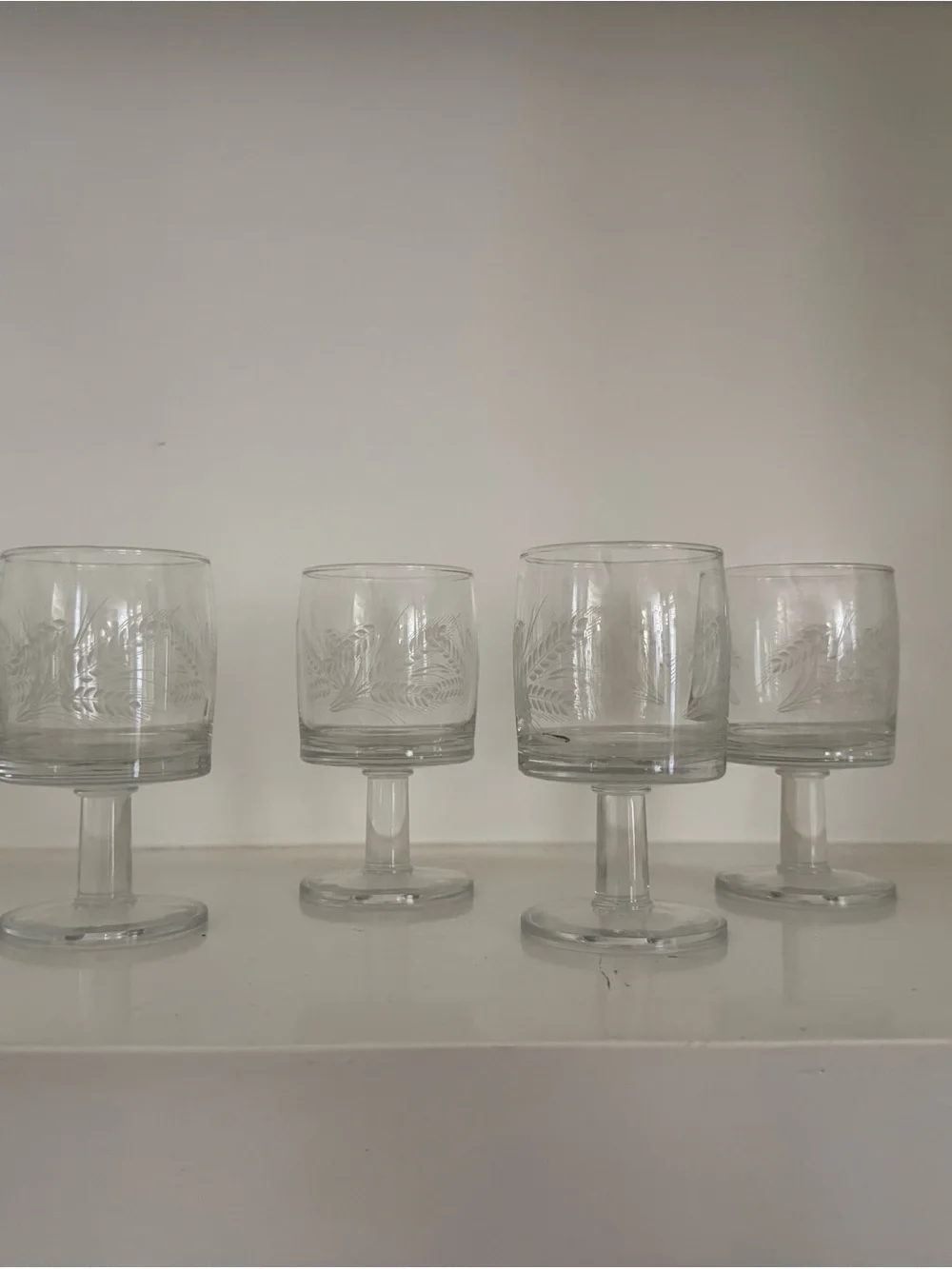 Vintage MCM Libbey Wheat Leaf Etched Stemmed Goblet Glasses - Set of 6